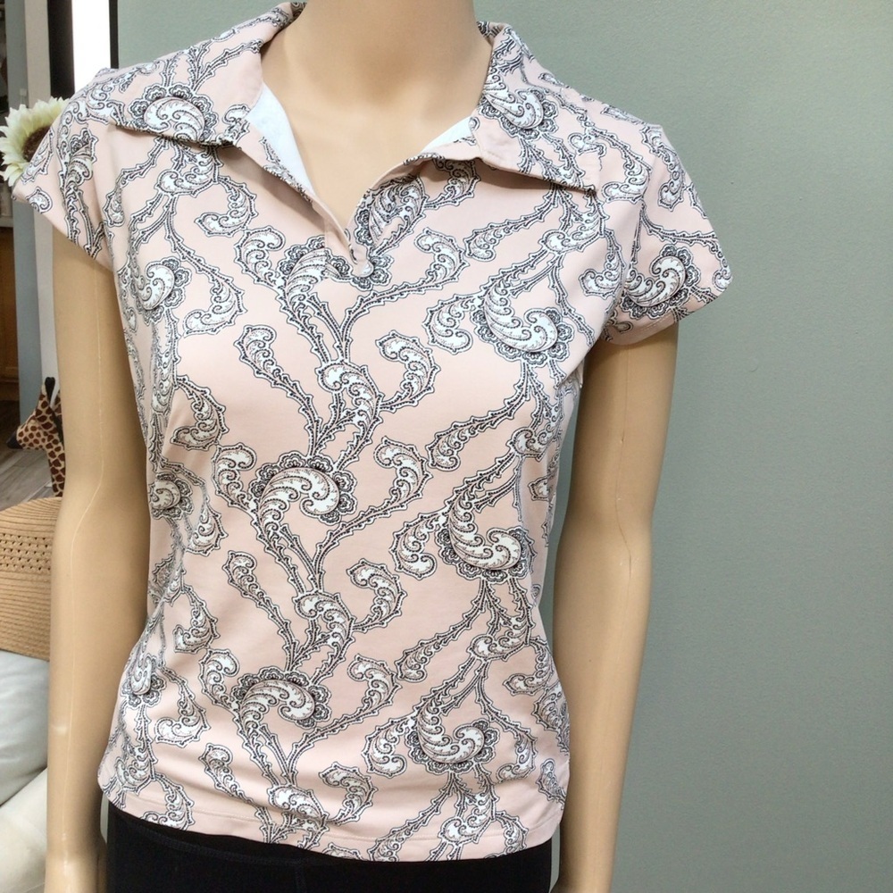 Vintage 90s French Connection Paisley Pink and Black Patterned Blouse